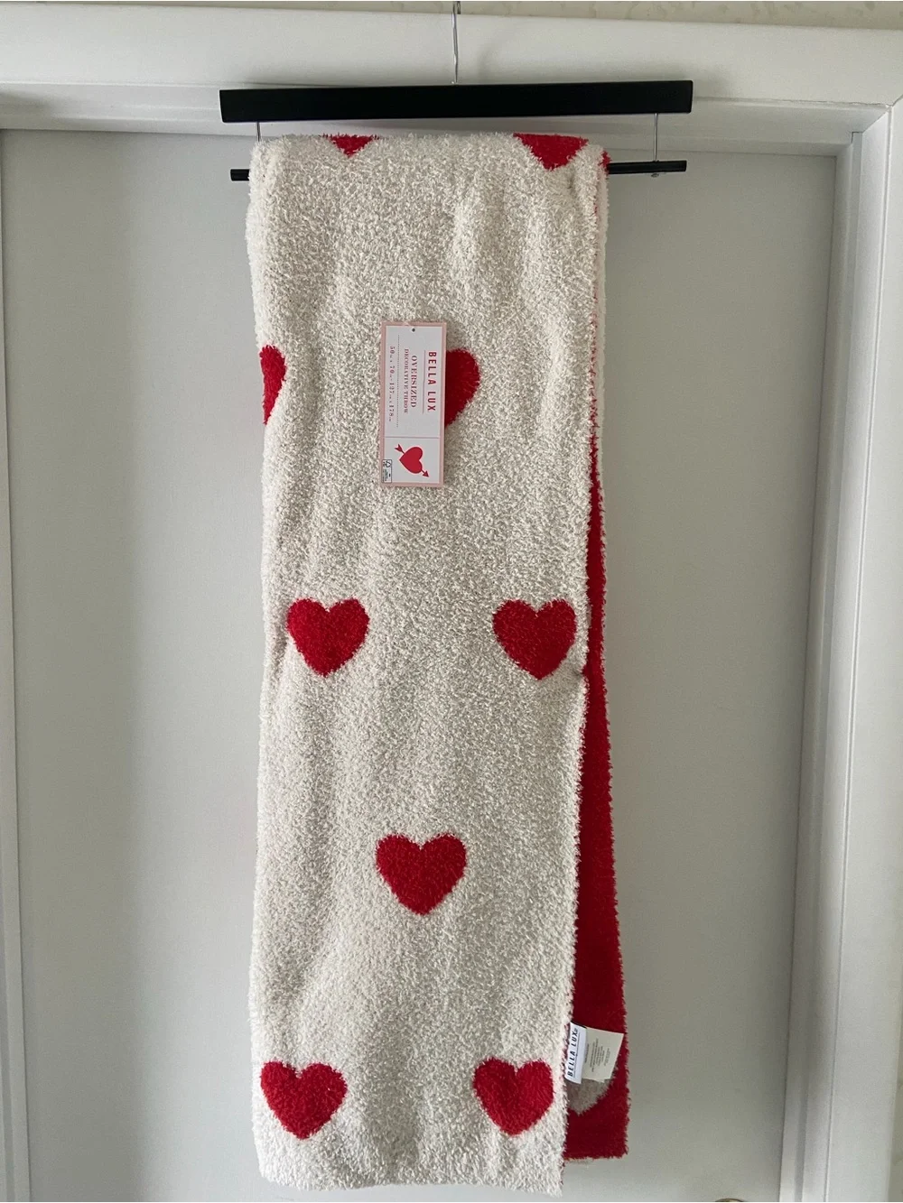 Bella Luxx Cream Throw with Red Heart Patch